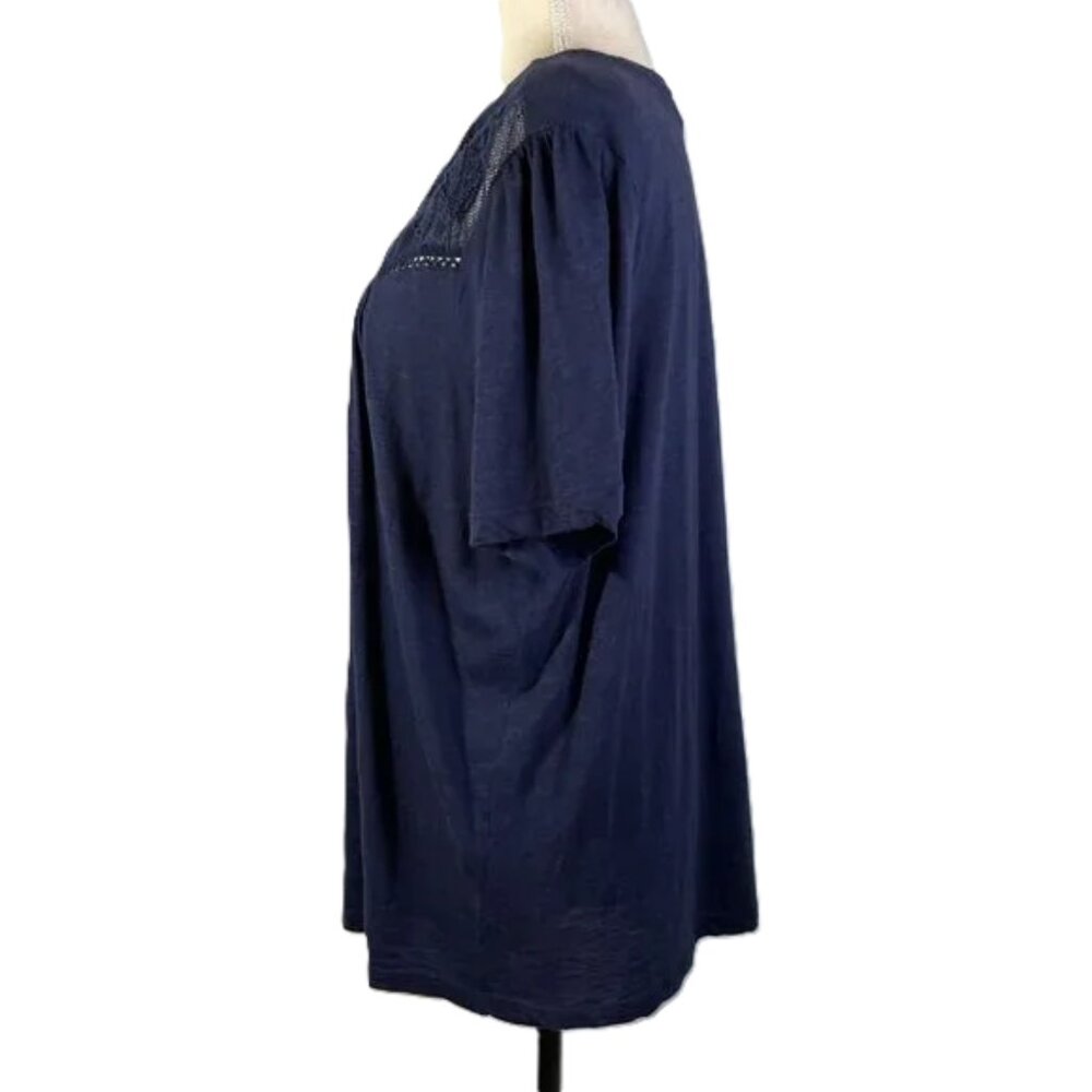 Caslon Embroidered Yoke Slub Jersey Knit Tee Navy Crew Neck Size XL - Picture 3 of 10